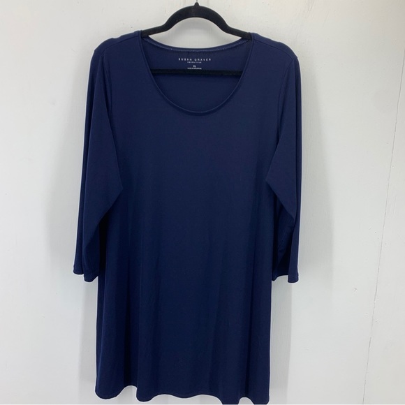 Susan Graver Tops - Susan Graver Womens XL Tunic Top Blue Liquid Knit Scoop Neck Stretch casual